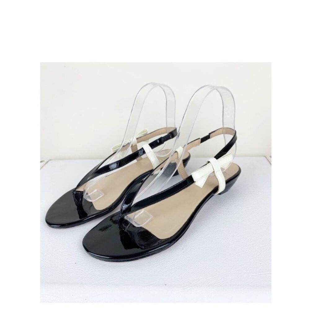 AMALFI Sandals Italy Patent Leather Sling Back Thong Bow Low Heel Black Size 7.5
